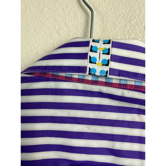 Robert Graham X White Purple Stripe Long Sleeve Button Up Shirt Men Large Cotton - Picture 10 of 13